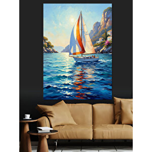 Yelkenlilerle Huzurlu Deniz Dekoratif Kanvas - Mdf Ahşap Tablo 35x50 cm