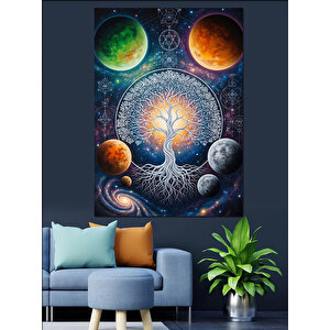 Hayat Ağacı Uzay Manzarası Dekoratif Kanvas - Mdf Ahşap Tablo 100x140 cm