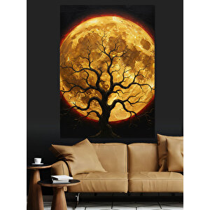 Dolunay Ve Ağaç Manzarası Dekoratif Kanvas - Mdf Ahşap Tablo 70x100 cm