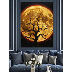 Dolunay Ve Ağaç Manzarası Dekoratif Kanvas - Mdf Ahşap Tablo 70x100 cm