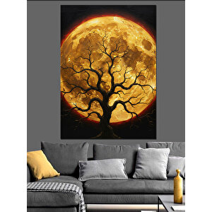 Dolunay Ve Ağaç Manzarası Dekoratif Kanvas - Mdf Ahşap Tablo 70x100 cm
