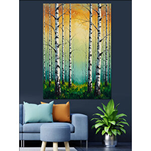 Huş Ağacı Ormanı Manzarası Dekoratif Kanvas - Mdf Ahşap Tablo 50x70 cm