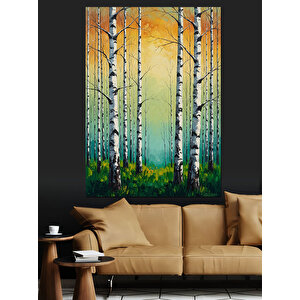 Huş Ağacı Ormanı Manzarası Dekoratif Kanvas - Mdf Ahşap Tablo 50x70 cm