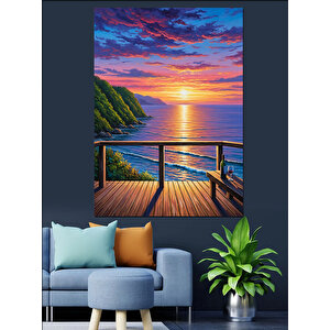 Deniz Manzaralı Balkon Günbatımı Dekoratif Kanvas - Mdf Ahşap Tablo 35x50 cm