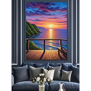 Deniz Manzaralı Balkon Günbatımı Dekoratif Kanvas - Mdf Ahşap Tablo 35x50 cm