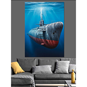 Deniz Altında Askeri Denizaltı Dekoratif Kanvas - Mdf Ahşap Tablo 70x100 cm