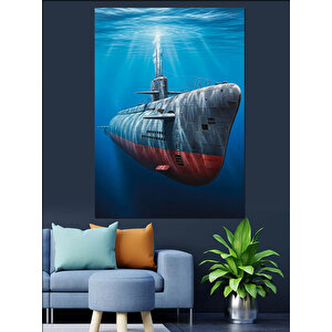 Deniz Altında Askeri Denizaltı Dekoratif Kanvas - Mdf Ahşap Tablo 70x100 cm