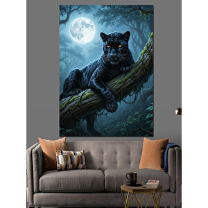 Ağaçta Siyah Panter Resmi Dekoratif Kanvas - Mdf Ahşap Tablo 100x140 cm