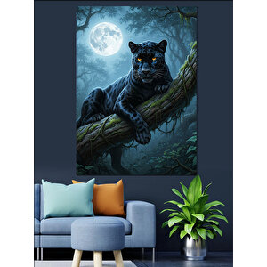 Ağaçta Siyah Panter Resmi Dekoratif Kanvas - Mdf Ahşap Tablo 100x140 cm
