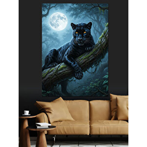 Ağaçta Siyah Panter Resmi Dekoratif Kanvas - Mdf Ahşap Tablo 100x140 cm