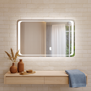Lina Köşe Form Led’li Dikdörtgen Ayna – Dimmable Dokunmatik Günışığı 3000k 70x100 cm