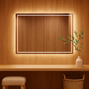 Lumaframe Led Dikdörtgen Banyo Aynası – Çift Çerçeveli Işıklı, Dimmerli Dokunmatik - Günışığı 3000k 70x100 cm