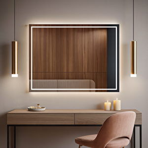 Lumaframe Led Dikdörtgen Banyo Aynası – Çift Çerçeveli Işıklı, Dimmerli Dokunmatik - Günışığı 3000k 70x100 cm