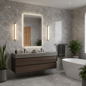Modern Çerçeveli Led Banyo Aynası – Dokunmatik, Dimmerli Günışığı 3000k 50x70 cm