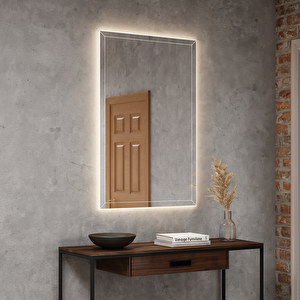 Modern Çerçeveli Led Banyo Aynası – Dokunmatik, Dimmerli Günışığı 3000k 50x70 cm