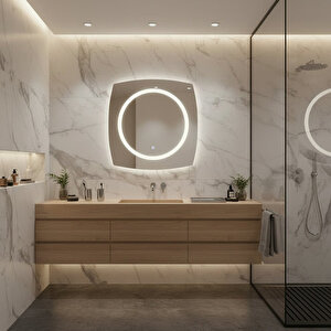 Kumlama Led Duvar Aynası – Touch Sensörlü, Dimmer Özellikli – Beyaz Işık 6500k – Kare Tasarım 50x50 cm
