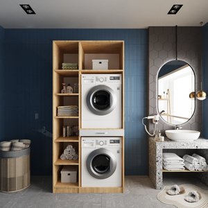 Çamaşır Ve Kurutma Makinesi Dolabı Meşe&beyaz B.u.z_8