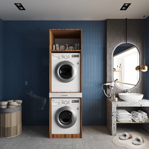 Çamaşır Ve Kurutma Makinesi Dolabı Ceviz&beyaz B.i.s_9
