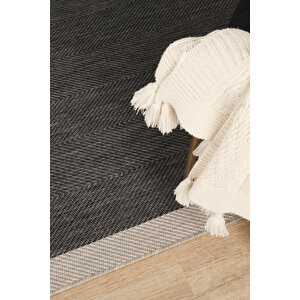 Sisalux 3089 Antrasit Sisal Dokuma Jüt Kilim Hav Toz Vermez Halı Salon Mutfak Oturma Odası Halısı 80x300 cm