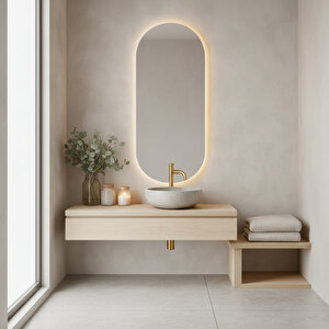 Modern Oval Led Banyo Aynası – Dokunmatik, Dim Edilebilir 3000k Günışığı 55x123 cm
