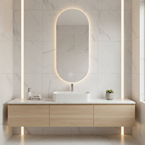 Modern Oval Led Banyo Aynası – Dokunmatik, Dim Edilebilir 3000k Günışığı 55x123 cm
