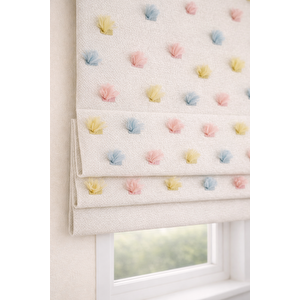 Katlamalı Fon Perde –  Ponpon Desenli Mekanizmalı Perde 80x260 cm