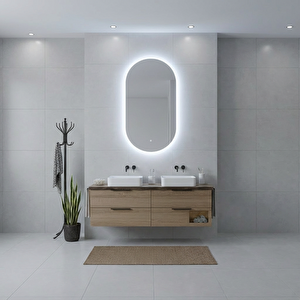 Modern Oval Led Banyo Aynası – Dokunmatik, Dim Edilebilir, 3000k Günışığı 40x71 cm
