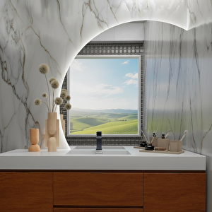 Luna Asimetrik Led Duvar Aynası – Dimmable Dokunmatik, 6500k Beyaz Işık 90x90 cm