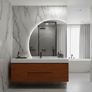 Luna Asimetrik Led Duvar Aynası – Dimmable Dokunmatik, 6500k Beyaz Işık 90x90 cm