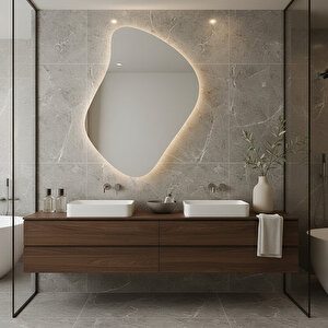 Asimetrik Led Banyo Aynası – Dokunmatik, Dim Edilebilir, 3000k Günışığı Modern Duvar Aynası 50x64 cm