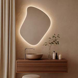 Asimetrik Led Banyo Aynası – Dokunmatik, Dim Edilebilir, 3000k Günışığı Modern Duvar Aynası 50x64 cm
