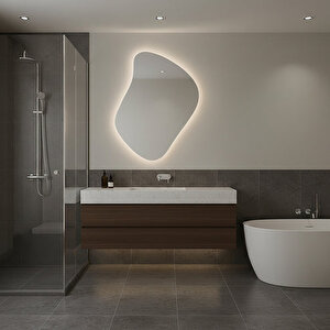 Asimetrik Led Banyo Aynası – Dokunmatik, Dim Edilebilir, 3000k Günışığı Modern Duvar Aynası 50x64 cm