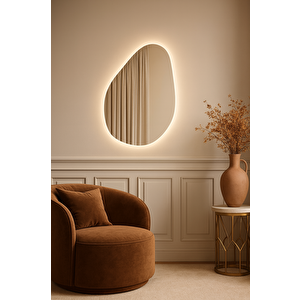Modern Asimetrik Led Ayna – Dokunmatik, Dim Edilebilir, 3000k Günışığı Banyo Aynası 50x72 cm