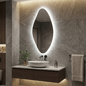 Modern Oval Led Banyo Aynası – Dim Edilebilir Dokunmatik, 6500 Beyaz Işık 45x90 cm