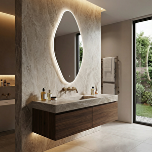 Modern Oval Led Banyo Aynası – Dim Edilebilir Dokunmatik, 6500 Beyaz Işık 45x90 cm
