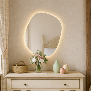 Modern Asimetrik Led Banyo Aynası – Dokunmatik, Dim Edilebilir Günışığı 3000k 40x49 cm