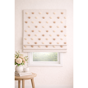 Katlamalı Fon Perde –  Ponpon Desenli Mekanizmalı Perde 150x200 cm