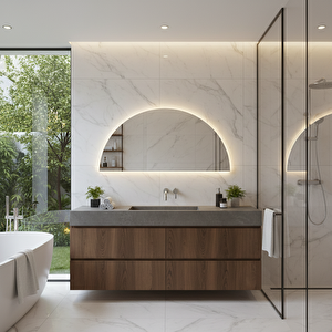 Yarım Oval Led Banyo Aynası – Dokunmatik Sensörlü, Dimmerli, 3000k Günışıklı Modern Duvar Aynası 40x80 cm