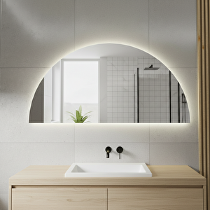 Yarım Oval Led Banyo Aynası – Dokunmatik Sensörlü, Dimmerli, 3000k Günışıklı Modern Duvar Aynası 40x80 cm