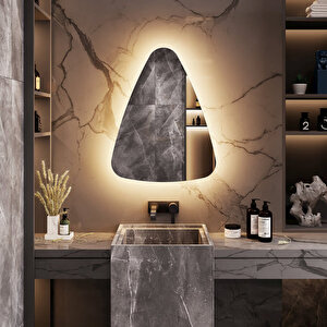 Modern Asimetrik Led Ayna – Dokunmatik, Dim Edilebilir, 3000k Günışığı Banyo Aynası 80x102 cm