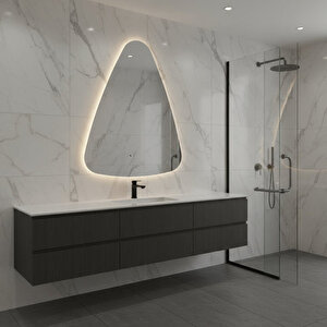 Modern Asimetrik Led Ayna – Dokunmatik, Dim Edilebilir, 3000k Günışığı Banyo Aynası 80x102 cm