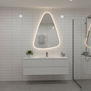 Modern Asimetrik Led Ayna – Dokunmatik, Dim Edilebilir, 3000k Günışığı Banyo Aynası 80x102 cm