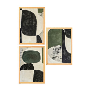 Premium Ahşap Çerçeveli 3lü Modern İskandinav Bohem Tarz Dekoratif Ev Dekorasyonu Tablo Seti-set15 70x50 cm