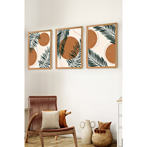 Premium Ahşap Çerçeveli 3lü Modern İskandinav Bohem Tarz Dekoratif Ev Dekorasyonu Tablo Seti-set9 70x50 cm