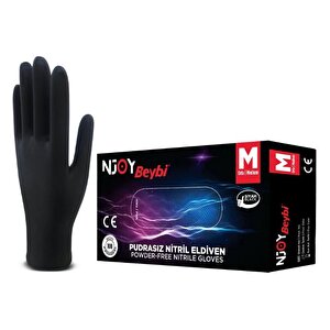 Njoy Siyah Lateks Pudrasız Eldiven M 100 Lü