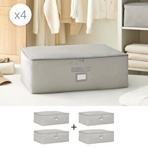 4'lü Büyük Boy Gri Balıksırtı Baza Altı Hurç Set 62 X 46 X 22 Cm