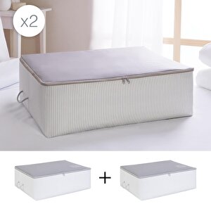 2'li Büyük Boy Gri Çizgili Stuff & Things Baza Altı Hurç Set 62 X 46 X 22 Cm