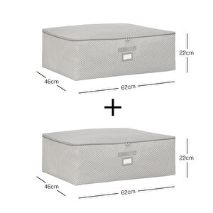 2'li Büyük Boy Gri Balıksırtı Baza Altı Hurç Set 62 X 46 X 22 Cm