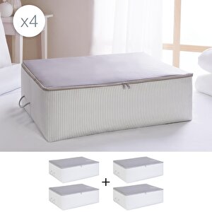 4'lü Büyük Boy Gri Çizgili Stuff & Things Baza Altı Hurç Set 62 X 46 X 22 Cm