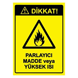 Dikkat! Parlayıcı Madde Veya Yüksek Isı Isg Uyarı Levhası Pvc A3 30x42 Cm 30x42 cm